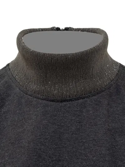 Brunello Cucinelli Monili-collar Shiny Felpa Short-sleeve T-shirt Dress In Charcoal