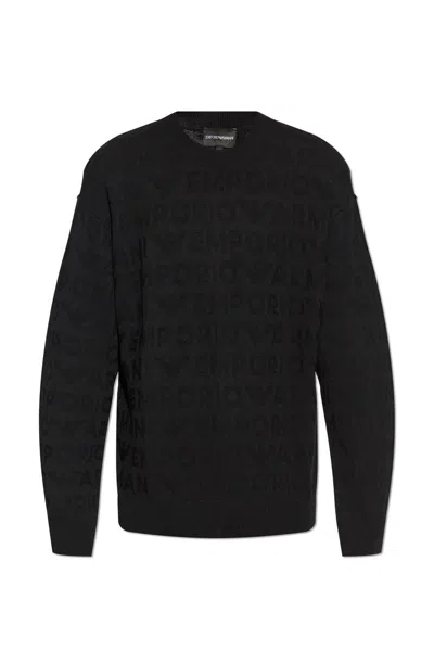 Shop Emporio Armani Wool Sweater With Monogram In Black