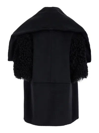 Alberta Ferretti Shearling-trim Cape In Black