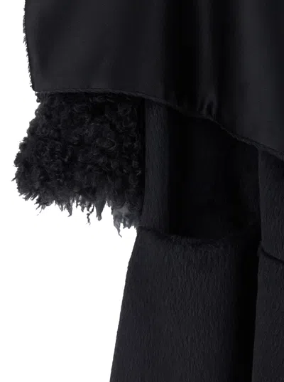 Alberta Ferretti Shearling-trim Cape In Black