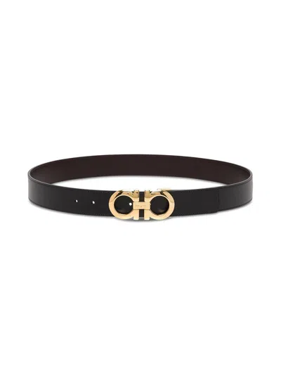 Shop Ferragamo Gancini Reversible Belt In Black