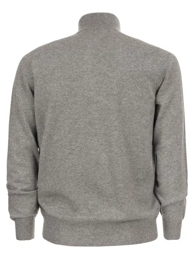 Shop Brunello Cucinelli Cashmere Turtleneck Sweater With Zip In Charcoal