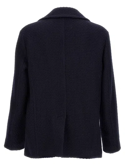 Etro Textured Double-breasted Coat Front Pockets In Blue