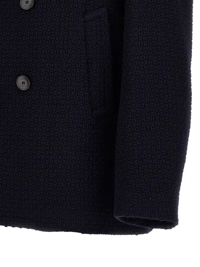 Etro Textured Double-breasted Coat Front Pockets In Blue