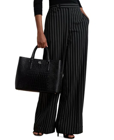 Ralph Lauren Marcy Large Embossed Leather Satchel In Black W,silver