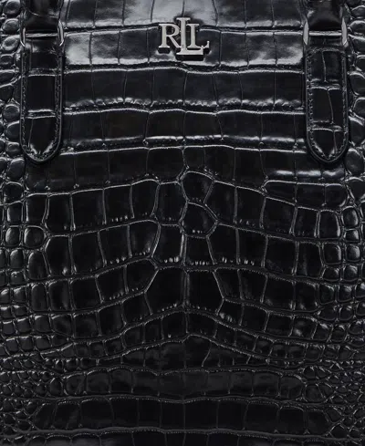 Ralph Lauren Marcy Large Embossed Leather Satchel In Black W,silver