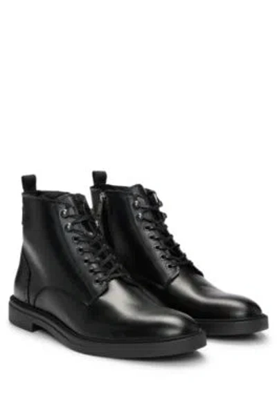 Hugo Boss Leather Half Boots With Lining And Brogue Details In Black