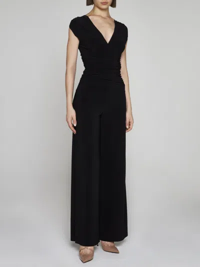 Norma Kamali Sleeveless V-neck Jumpsuit Cinched Waist In Black