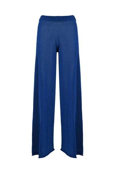 Circus Hotel Wide Leg Viscose Trousers In Blue