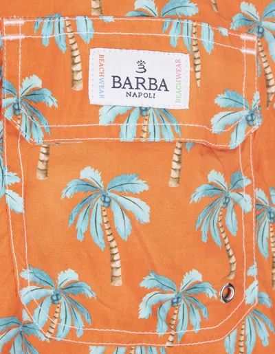 Barba Napoli Orange Swim Shorts With Palm Pattern