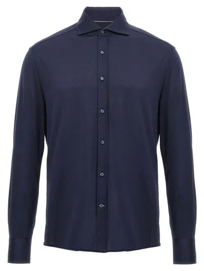 Shop Brunello Cucinelli Silk And Cotton Jersey Shirt In Blue