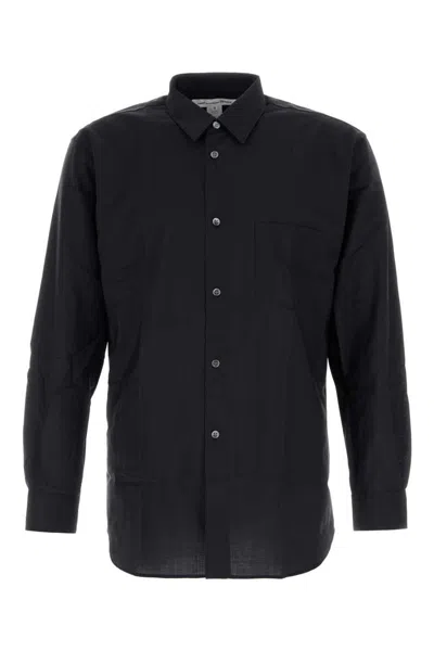 Comme Des Garçons Collared Shirt With Curved Hem And Pocket In Blue