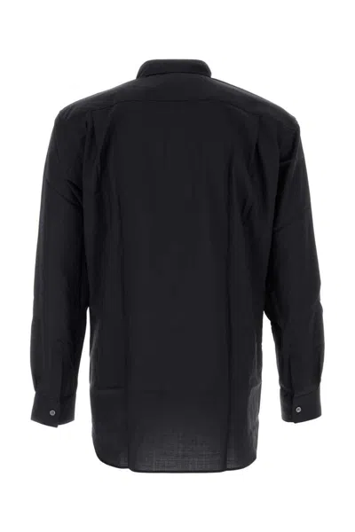 Comme Des Garçons Collared Shirt With Curved Hem And Pocket In Blue