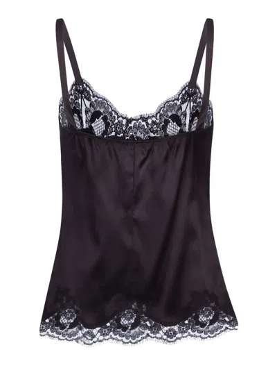 Dolce & Gabbana Lingerie Top In Satin And Lace In Black