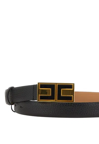 Shop Elisabetta Franchi Black Belt With Logo Buckle