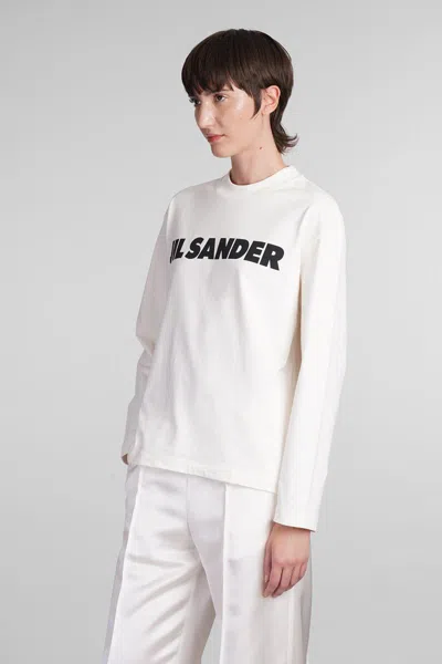 Jil Sander Crew Neck Long Sleeves T-shirt With Ribbed Collar And Printed Logo On The Front Clothing In White