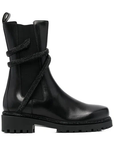 René Caovilla Cleo Combat Biker Boot In Black