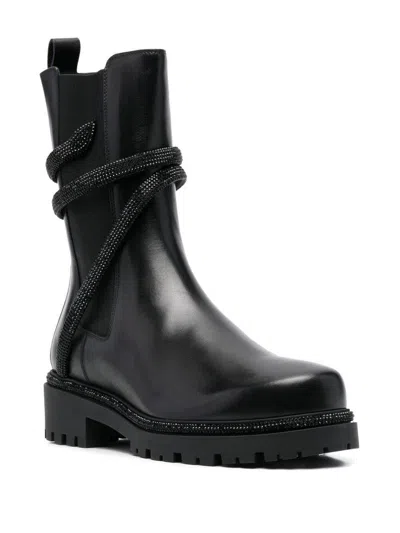René Caovilla Cleo Combat Biker Boot In Black