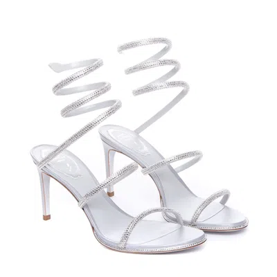 René Caovilla Cleo 80 Wraparound Satin Sandals In Grey Satin C.silver