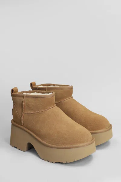 Ugg Brown 'ultra Mini New Heights' Boots In Leather Color