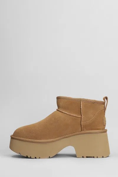Ugg Brown 'ultra Mini New Heights' Boots In Leather Color