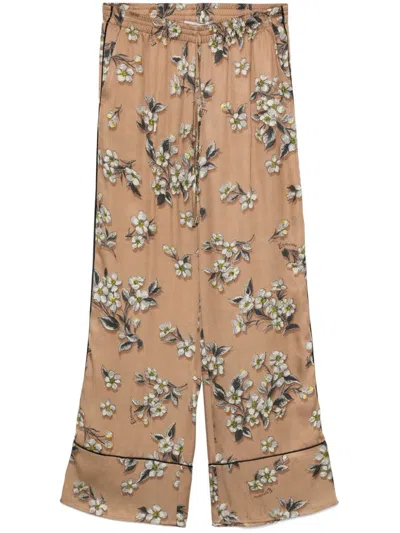 Shop Ermanno Firenze Floral-print Trousers In Brown