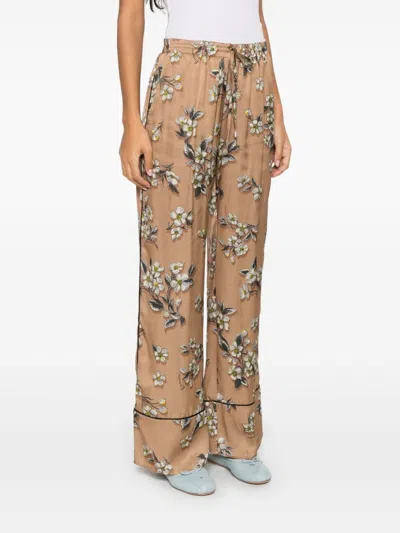 Shop Ermanno Firenze Floral-print Trousers In Brown