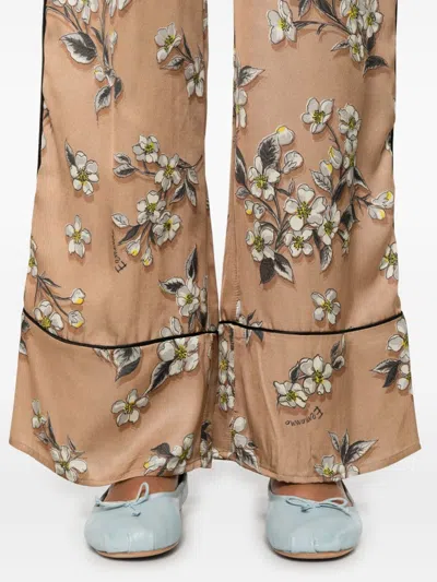 Shop Ermanno Firenze Floral-print Trousers In Brown