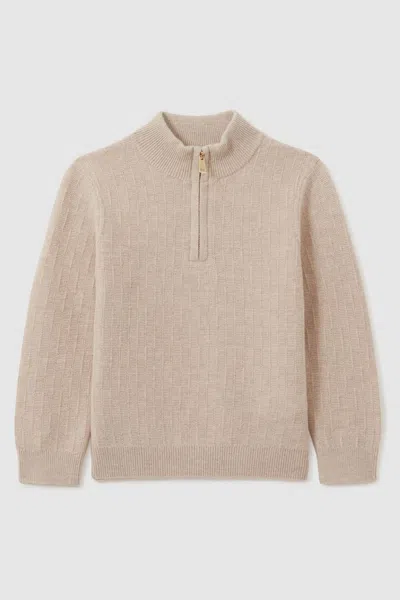 Reiss Oatmeal Zipped Funnel-neck Wool Jumper In Oatmeal