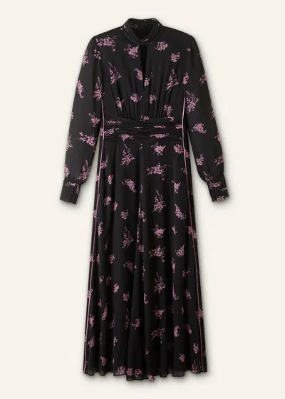 Me+em Silk Scattered Floral Print Maxi Dress In Black/fresh Lavender Pink