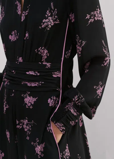 Me+em Silk Scattered Floral Print Maxi Dress In Black/fresh Lavender Pink