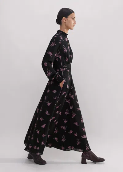 Me+em Silk Scattered Floral Print Maxi Dress In Black/fresh Lavender Pink