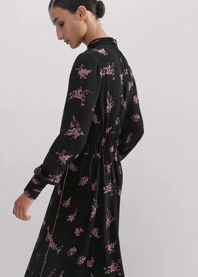 Me+em Silk Scattered Floral Print Maxi Dress In Black/fresh Lavender Pink