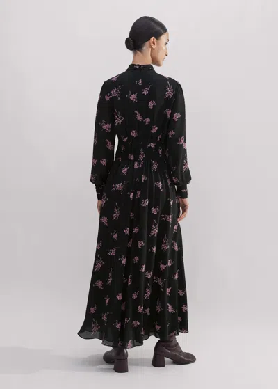 Me+em Silk Scattered Floral Print Maxi Dress In Black/fresh Lavender Pink