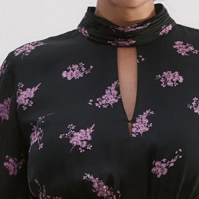 Me+em Silk Scattered Floral Print Maxi Dress In Black/fresh Lavender Pink