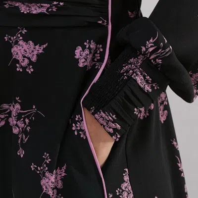 Me+em Silk Scattered Floral Print Maxi Dress In Black/fresh Lavender Pink
