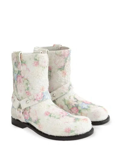 Loewe Campo Floral-print Brushed-suede Ankle Boots In Neutrals