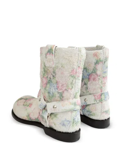 Loewe Campo Floral-print Brushed-suede Ankle Boots In Neutrals
