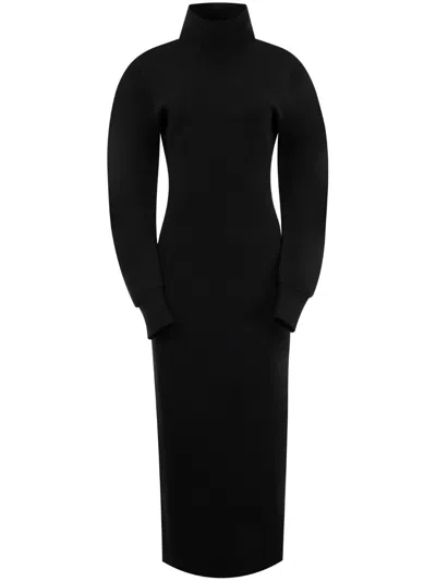 Khaite Storm Wool-blend Turtleneck Midi Dress In Black