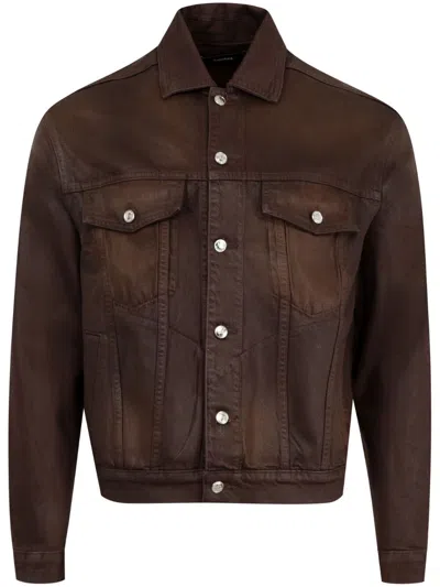 Nahmias Mens Brown Wash Waxed Regular-fit Trucker Denim Jacket In Brown