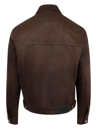 Nahmias Mens Brown Wash Waxed Regular-fit Trucker Denim Jacket In Brown