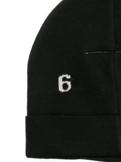 Shop Mm6 Maison Margiela Intarsia-logo Beanie Hat In Black