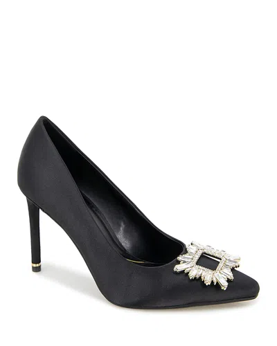Kenneth Cole Quinnly Jewel Pointed Toe Pump In Black Satin
