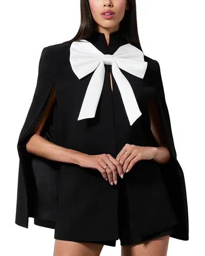Alice And Olivia Philippa Bow Front Cropped Cape In Black Off White