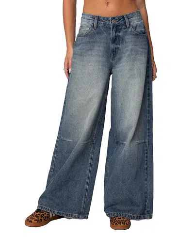 Edikted Skater Low Rise Nonstretch Wide Leg Jeans In Blue Washed