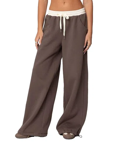 Edikted Mikki Wide Leg Sweatpants In Brown