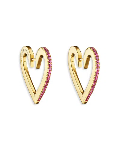 Cadar 18k Yellow Gold Endless Ruby Heart Hoop Earrings In Pink/gold