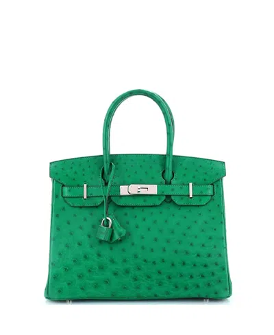Pre-owned Pre-owned Hermes  Hermes Birkin 30 Handbag Green Ostrich With Palladium Hardware In Vert Vertigo