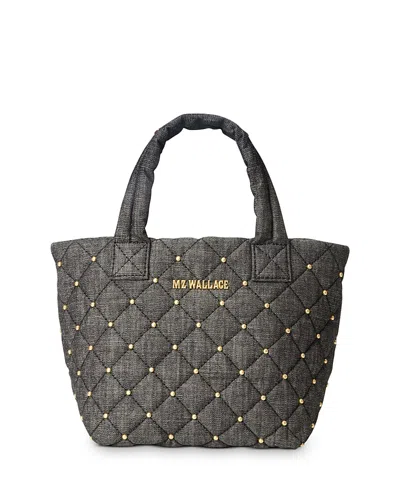 Mz Wallace Metro Deluxe Micro Studded Tote Bag In True Charcoal/gold