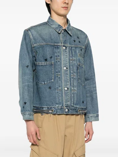 Undercover Bee-embroidered Denim Jacket In 蓝色